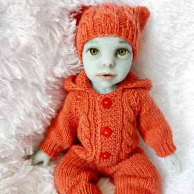 Great Hand-Knitted Doll Jumpsuit Set for 13-Inch Dolls – Cozy Orange Outfit with Hat & Booties | Reborn Baby Doll Clothes