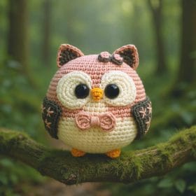 Plush crochet owl amigurumi toy, handmade forest animal pattern