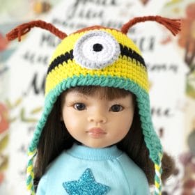 Paola Reina doll in funny knitted minion hat