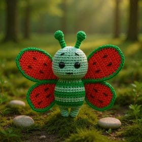Crochet pattern for a watermelon-inspired butterfly amigurumi toy