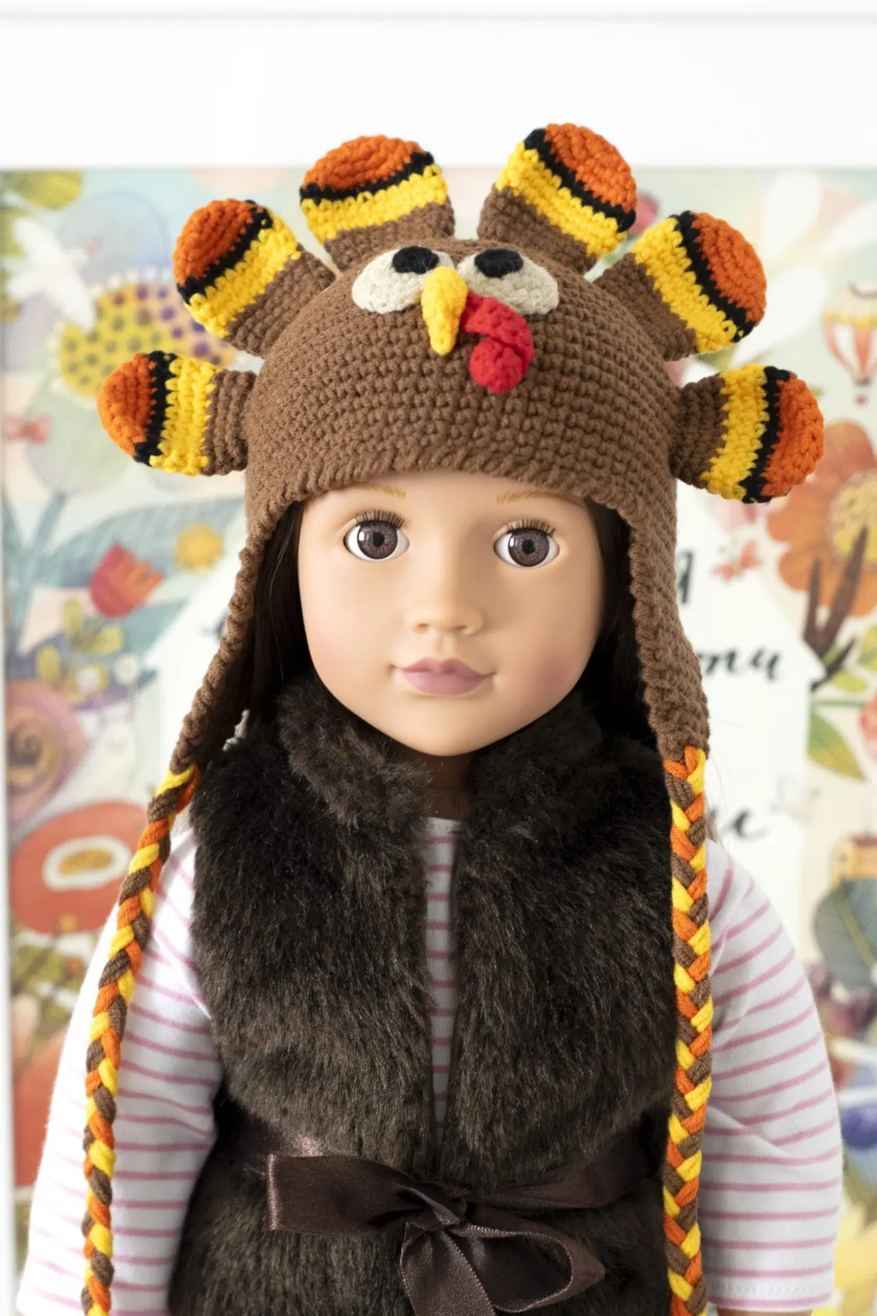 Crocheted turkey hat for 18" American girl dolls (AG doll) 6 dsc 1141.jpg