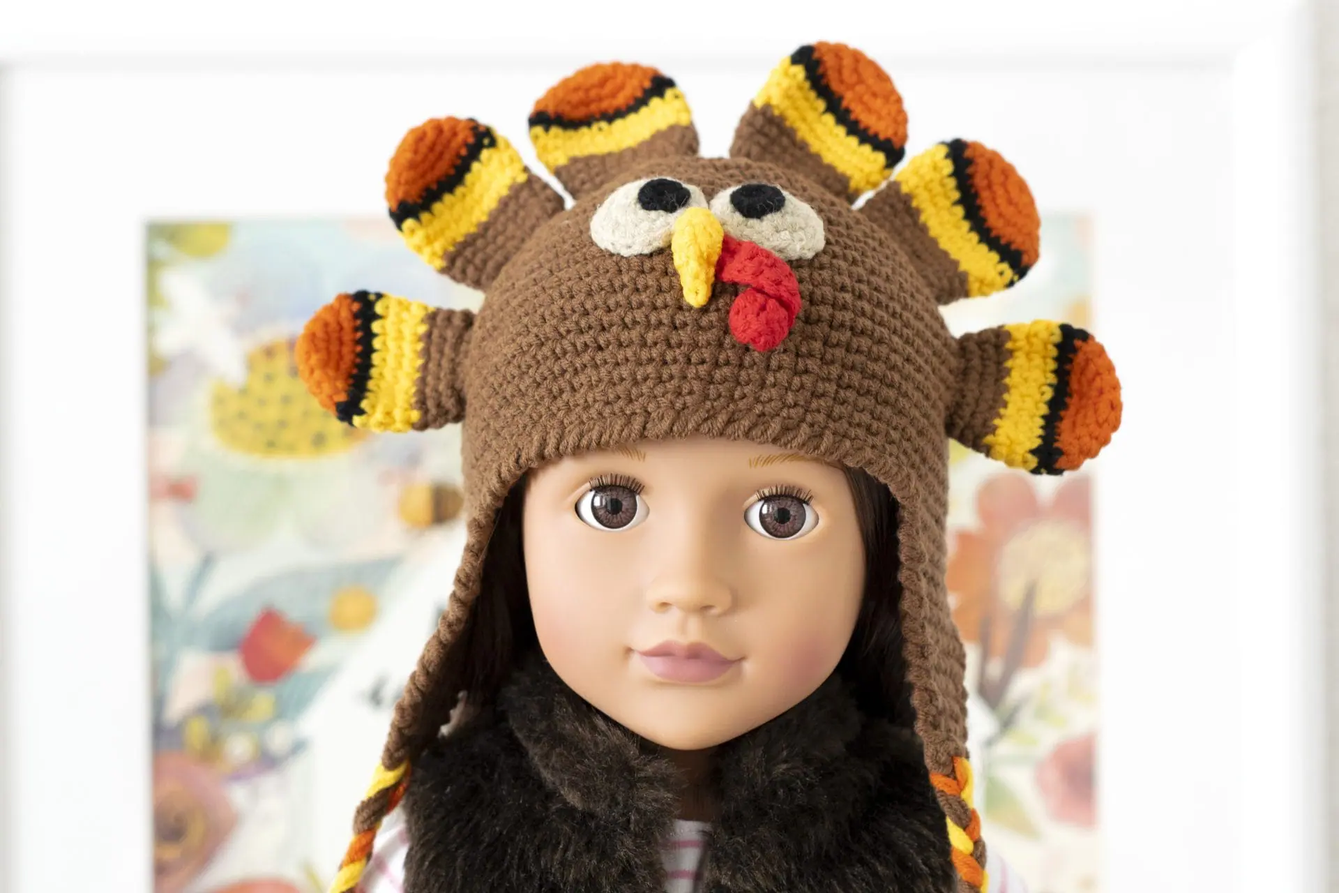 Crocheted turkey hat for 18" American girl dolls (AG doll) 4 dsc 1164.jpg