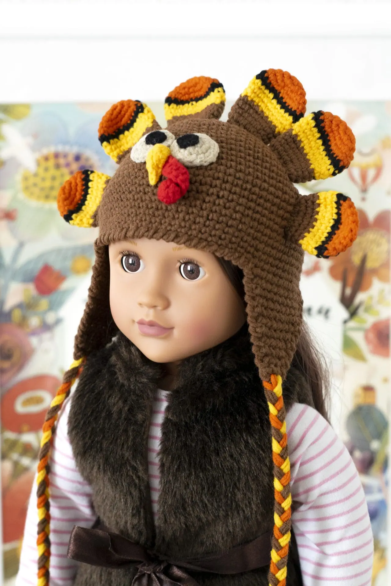 Crocheted turkey hat for 18" American girl dolls (AG doll) 3 dsc 1175.jpg