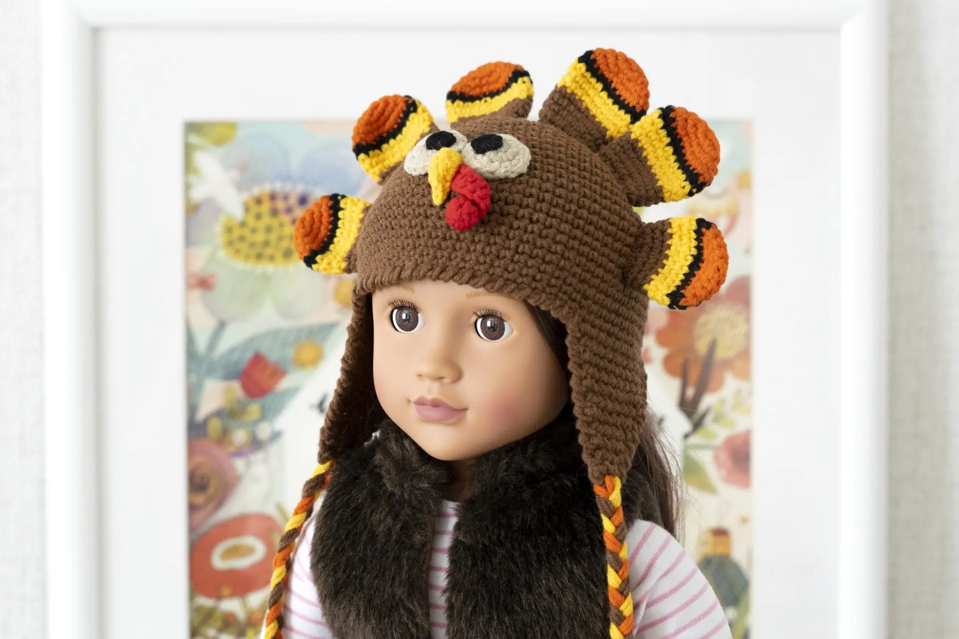 Crocheted turkey hat for 18" American girl dolls (AG doll) 2 dsc 1179.jpg