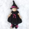 Spooky Hand-Knitted Halloween Witch Costume for 9-Inch Doll – Black and Pink Dress with Hat & Boots