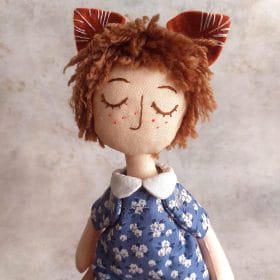 textile doll boy with fox ears and tail eyes closed handmade interior decor
