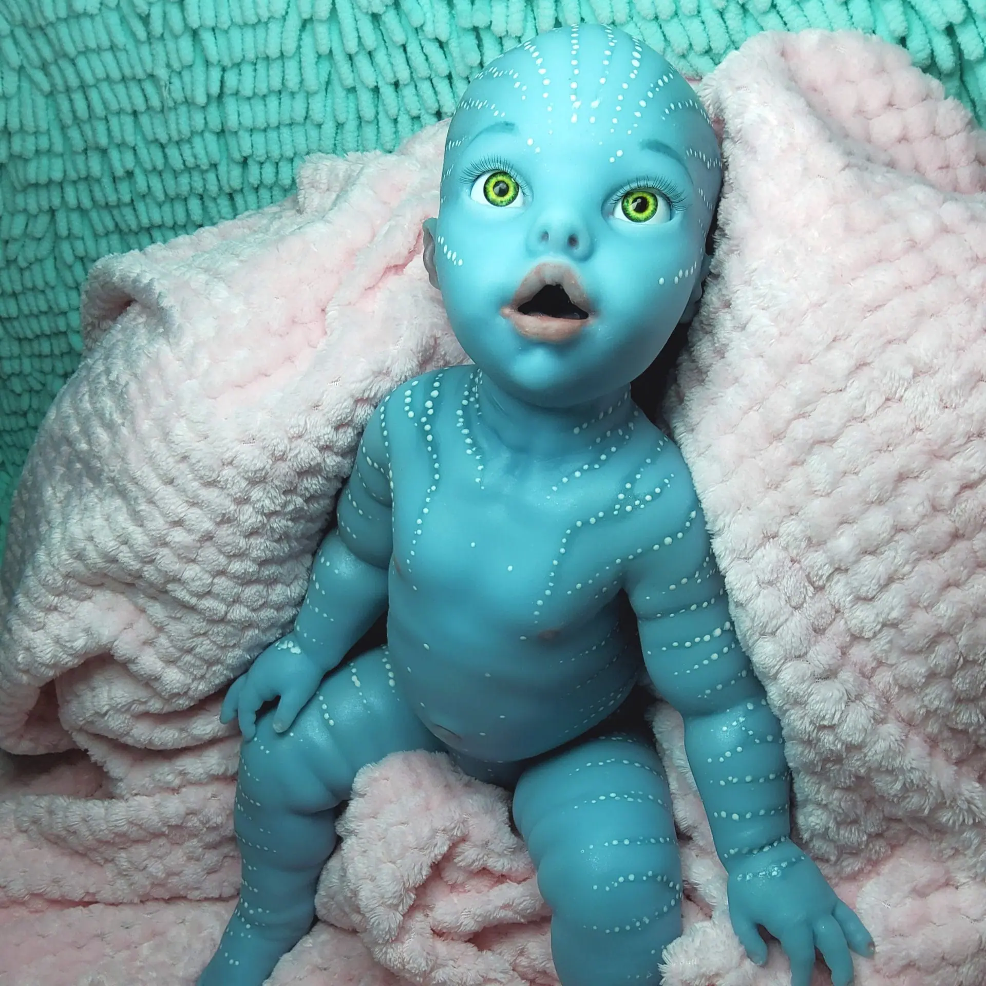 Full Silicone Reborn Doll Avatar Girl 17 Inch 3 Large full silicone Avatar baby doll with blue skin