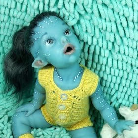 Full silicone Avatar baby doll girl with blue skin, 13 inch fantasy baby doll