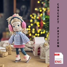 Crochet amigurumi doll on ice skates