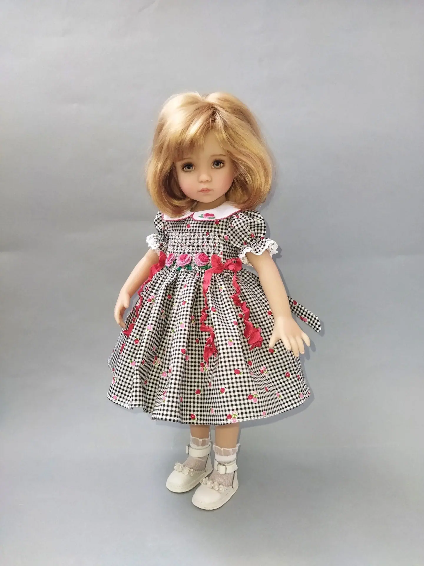 Little Darling doll white and black checkered smocked dress 1 little darling doll white and black checkered smocked dress 1.jpg