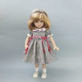 Little Darling doll white and black checkered smocked dress