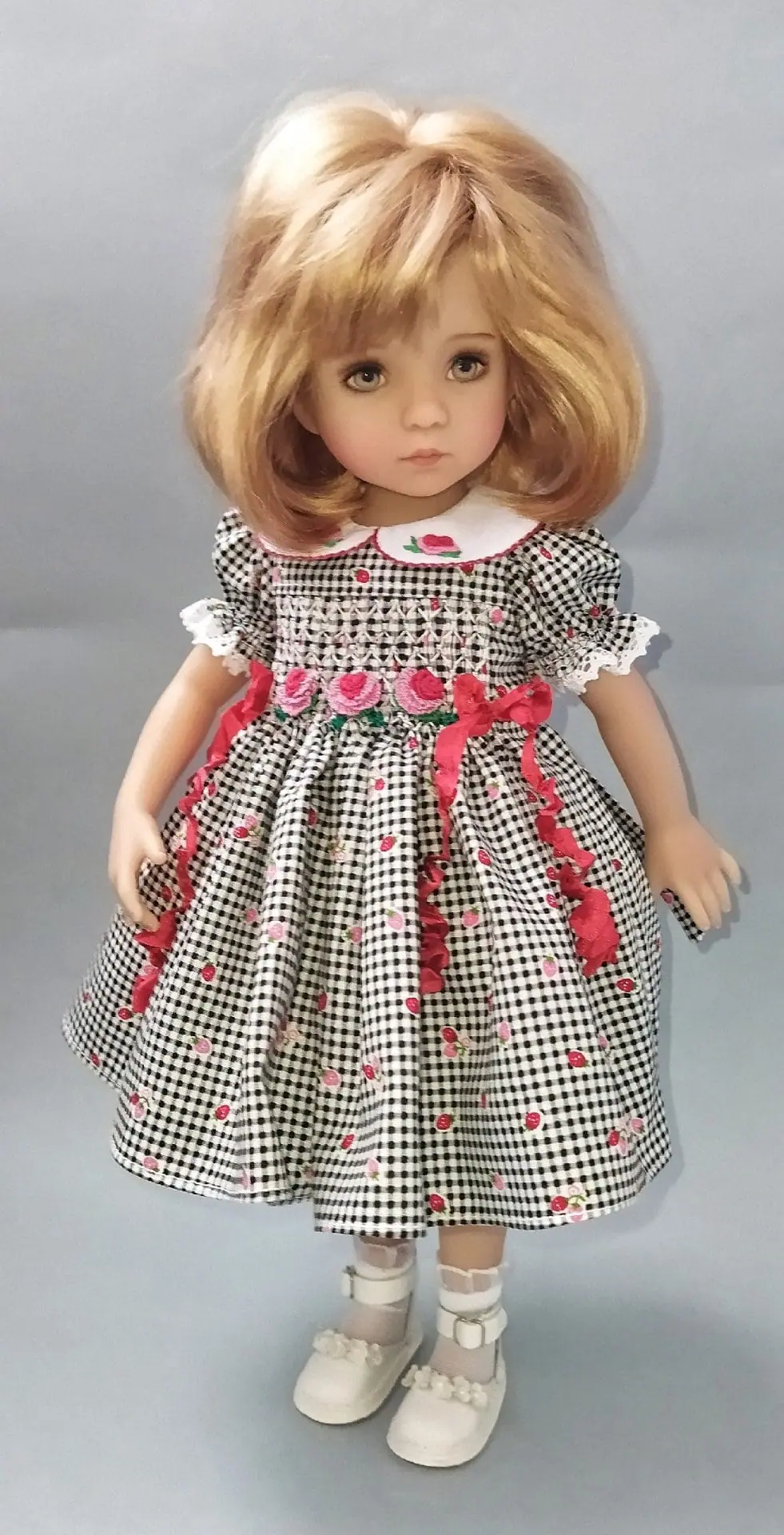 Little Darling doll white and black checkered smocked dress 3 Little Darling doll white and black checkered smocked dress
