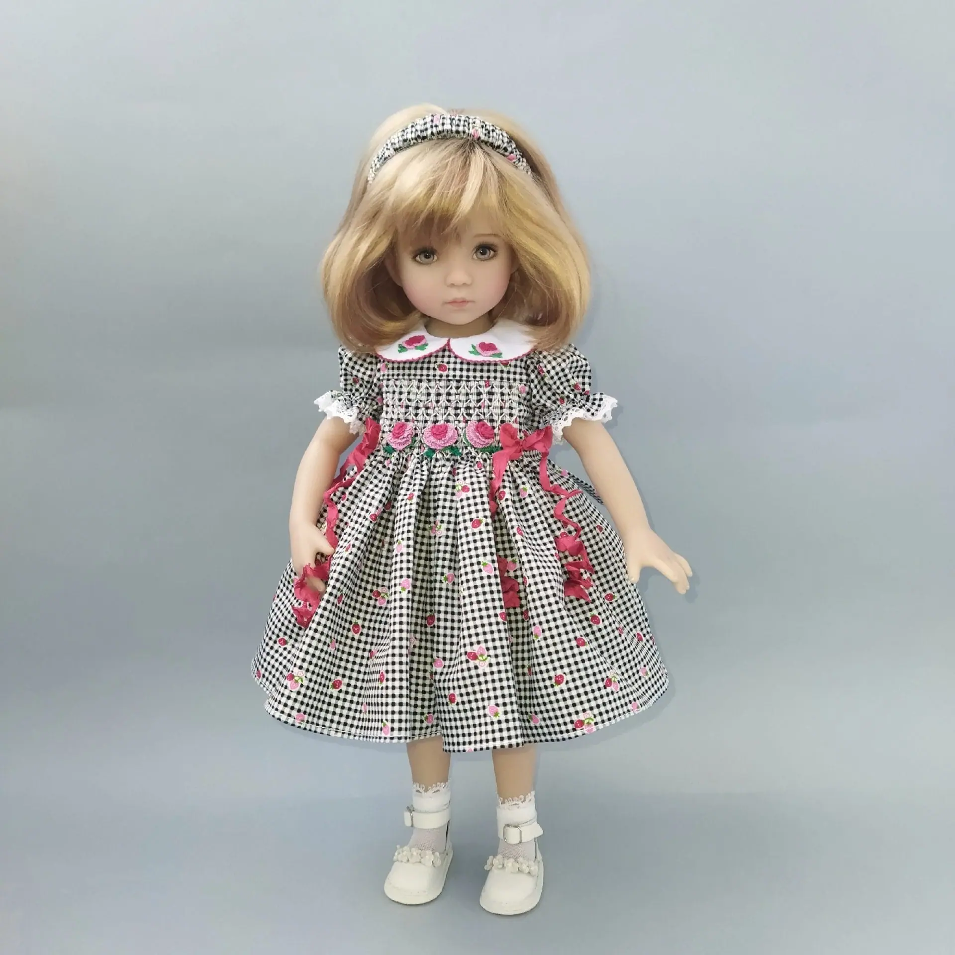 Little Darling doll white and black checkered smocked dress Little Darling doll white and black checkered smocked dress