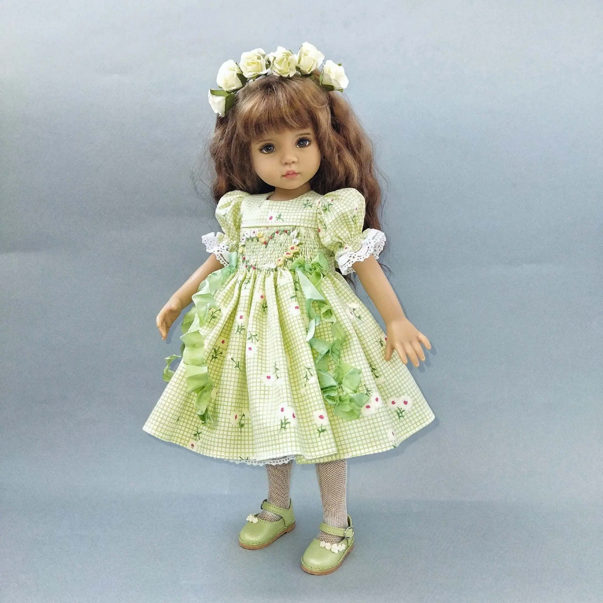 Little Darling green smocked dress with heart embroidery Little Darling green smocked dress with heart embroidery