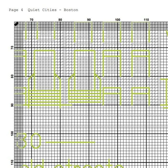 Boston Cross Stitch Pattern PDF Miniature - Quiet Cities 4 Boston cross stitch pattern chart preview PDF Quiet Cities