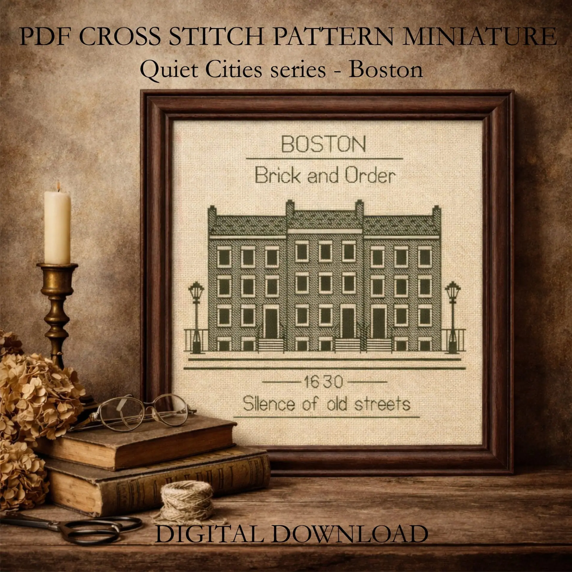 Boston Cross Stitch Pattern PDF Miniature - Quiet Cities Boston cross stitch pattern PDF miniature Quiet Cities digital download
