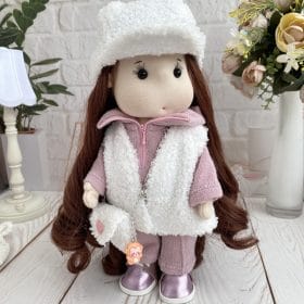 Soft Art Doll in Pink Outfit, Collectible Gift for Girl, Nursery Decor