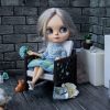 Blythe knitted dress set with bag and earrings handmade blue outfit